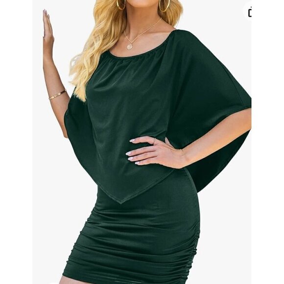 Yincro Women's Off The Shoulder Ruffle Dress Green Ruched Bodycon 2xl - Picture 7 of 7